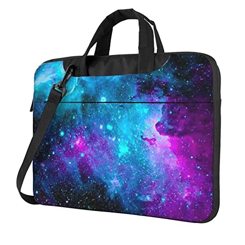 Laptop-Umhängetasche mit Wolfs-Heulung auf dem Mond, bedruckt, Kuriertasche, Aktentasche, Computertasche, Tasche für Damen und Herren, Lila Sternenhimmel, 13 inch von FLYIFE