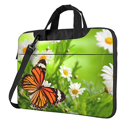 Laptop-Umhängetasche mit Ziegen-Motiv, Kuriertasche, Aktentasche, Computertasche, Tasche für Damen und Herren, Schmetterling auf Gänseblümchen, 14 inch von FLYIFE