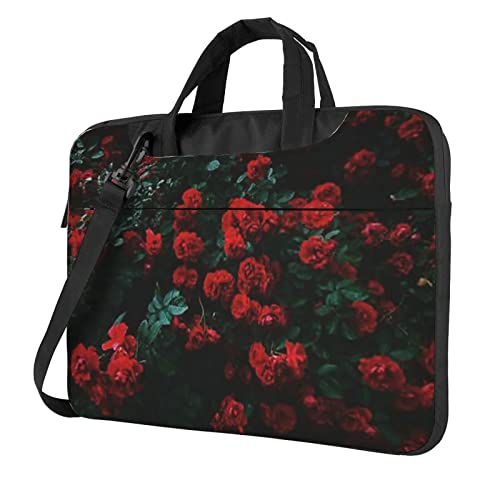 Laptop-Umhängetasche mit buntem Schmetterlings-Motiv, Kuriertasche, Aktentasche, Computer-Tasche für Damen und Herren, Rote und schwarze Rose, 13 inch von FLYIFE