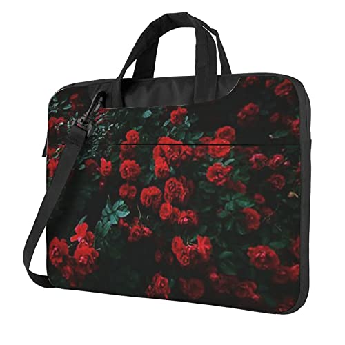 Laptop-Umhängetasche mit buntem Schmetterlings-Motiv, Kuriertasche, Aktentasche, Computer-Tasche für Damen und Herren, Rote und schwarze Rose, 14 inch von FLYIFE