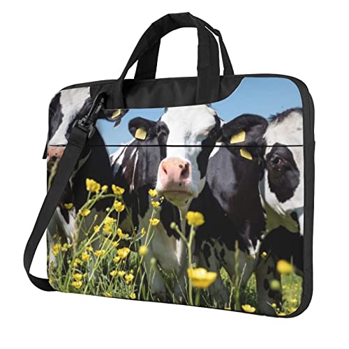 Laptop-Umhängetasche mit buntem Schmetterlings-Motiv, Kuriertasche, Aktentasche, Computer-Tasche für Damen und Herren, Schwarz-weiße Kühe, 13 inch von FLYIFE