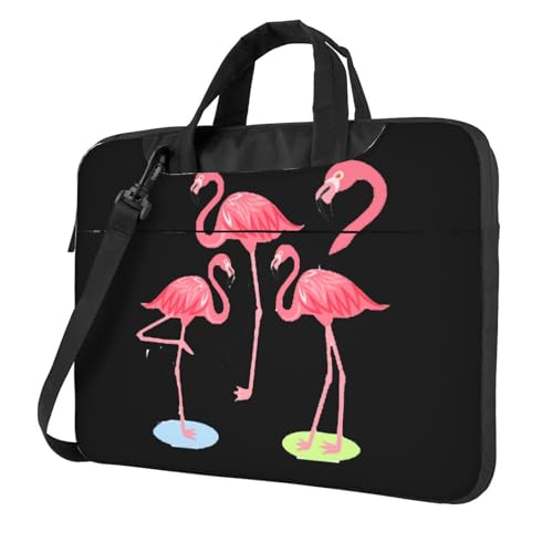 Laptop-Umhängetasche mit buntem Schmetterlings-Motiv, Kuriertasche, Aktentasche, Computer-Tasche für Damen und Herren, Vier Flamingos, 13 inch von FLYIFE