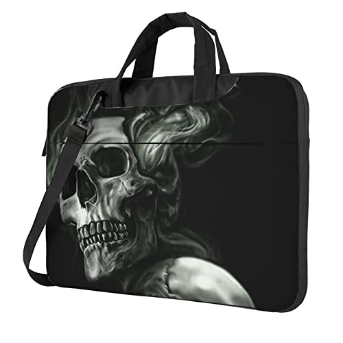 Laptop-Umhängetasche mit französischer Bulldogge, bedruckt, Kuriertasche, Aktentasche, Computertasche für Damen und Herren, Schwarz-Weißer Totenkopf, 13 inch von FLYIFE