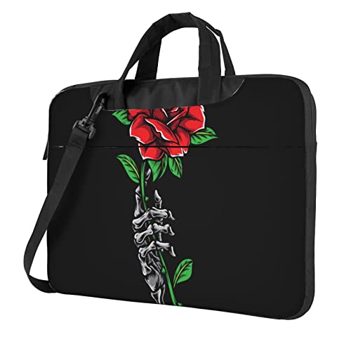 Laptop-Umhängetasche mit französischer Bulldogge, bedruckt, Kuriertasche, Aktentasche, Computertasche für Damen und Herren, Totenkopf Rose, 15.6 inch von FLYIFE