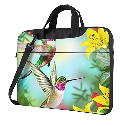 Laptop-Umhängetasche mit niedlichem Kuh-Motiv, Kuriertasche, Aktentasche, Computertasche, Tasche für Damen und Herren, Kolibri, rote Blume, Hibiskus, 13 inch von FLYIFE