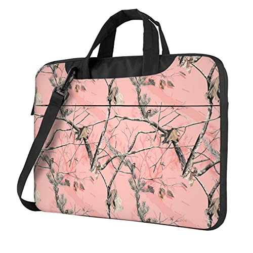 Laptop-Umhängetasche mit niedlichem Waschbär-Motiv, Kuriertasche, Aktentasche, Computer-Tasche, für Damen und Herren, Pink Leaves Camo, 13 inch von FLYIFE