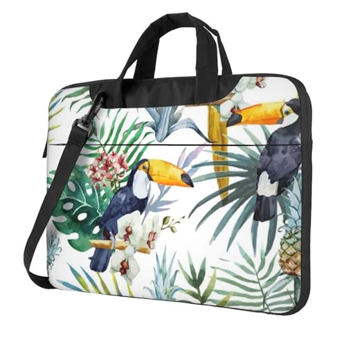 Laptop-Umhängetasche mit niedlichem Waschbär-Motiv, Kuriertasche, Aktentasche, Computer-Tasche, für Damen und Herren, Tropische Blätter Vogel, 14 inch von FLYIFE