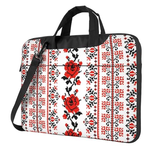 Laptop-Umhängetasche mit niedlichem Waschbär-Motiv, Kuriertasche, Aktentasche, Computer-Tasche, für Damen und Herren, Ukrainische Stickerei Stil Rose, 13 inch von FLYIFE