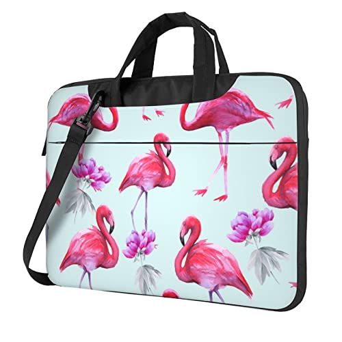 Laptop-Umhängetasche mit pinkem Flamingo-Druck, Kuriertasche, Aktentasche, Computertasche, Tasche für Damen und Herren, Pink Flamingos, 13 inch von FLYIFE