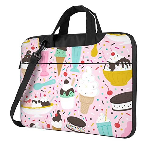 Laptop-Umhängetasche mit pinkem Flamingo-Druck, Kuriertasche, Aktentasche, Computertasche, Tasche für Damen und Herren, Sweet Ice Cream, 14 inch von FLYIFE