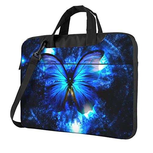 Laptop-Umhängetasche mit pinkem Flamingo-Druck, Kuriertasche, Aktentasche, Computertasche, Tasche für Damen und Herren, blau mit schmetterlingen, 15.6 inch von FLYIFE