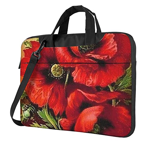 Laptop-Umhängetasche mit schönem roten Mohnblumen-Druck, Kuriertasche, Aktentasche, Computer-Tasche, für Damen und Herren, Schöne rote Mohnblume., 13 inch von FLYIFE