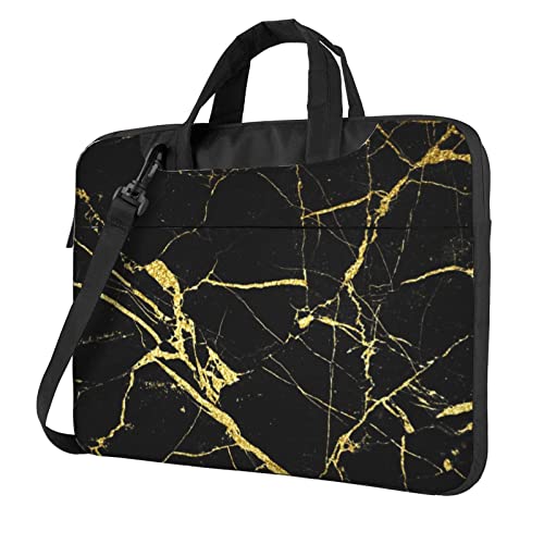 Laptop-Umhängetasche mit schönem roten Mohnblumen-Druck, Kuriertasche, Aktentasche, Computer-Tasche, für Damen und Herren, Schwarz Gold Marmor, 13 inch von FLYIFE