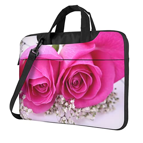 Laptop-Umhängetasche mit tropischen Vögeln und Pflanzenblättern, bedruckt, Kuriertasche, Aktentasche, Computertasche für Damen und Herren, Rosa, 15.6 inch von FLYIFE