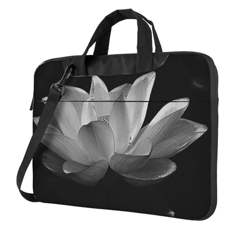 Laptop-Umhängetasche mit tropischen Vögeln und Pflanzenblättern, bedruckt, Kuriertasche, Aktentasche, Computertasche für Damen und Herren, Schwarze weiße Blume, 14 inch von FLYIFE