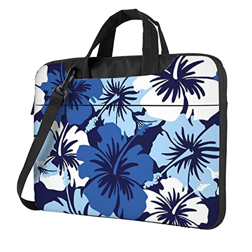 Laptop-Umhängetasche mit zweifarbigem Papageien-Motiv, Kuriertasche, Aktentasche, Computer-Tasche, für Damen und Herren, Blauer Hibiskus, 13 inch von FLYIFE