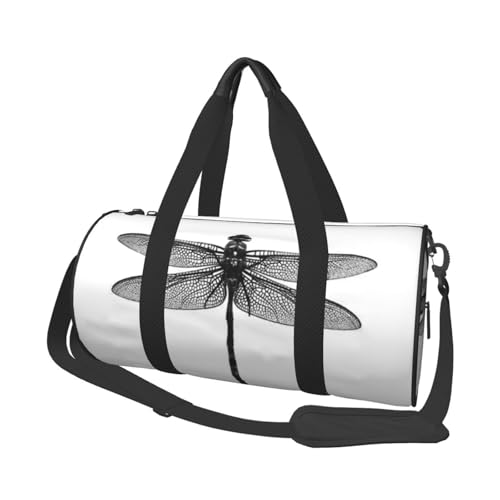 Libellen-bedruckte Reisetasche aus Segeltuch – Turnbeutel mit großer Kapazität für Wochenend- und Geschäftsreisen, Schwarz , Einheitsgröße von FLYIFE