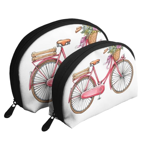 Make-up-Tasche mit violetten Herzen, bedruckt, Kulturbeutel mit Reißverschluss, Muschelförmige Kosmetiktasche, Organizer für Damen und Mädchen, Retro-Fahrrad, Rot, Einheitsgröße, Kosmetiktasche von FLYIFE