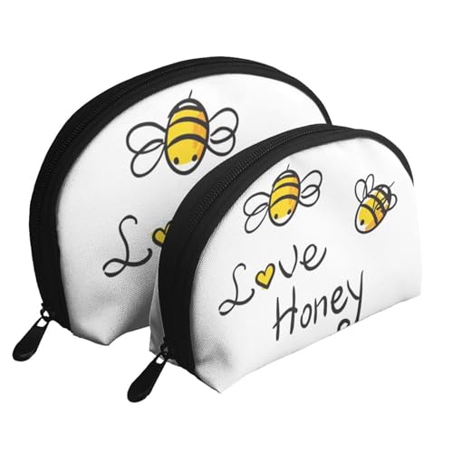 Make-up-Taschenset mit Laufpferden, bedruckt, Kulturbeutel mit Reißverschluss, Muschelförmige Kosmetiktasche, Organizer für Damen und Mädchen, Bee Love Honey, Einheitsgröße, Kosmetiktasche von FLYIFE