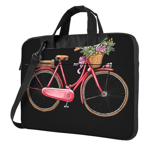 Modische Laptop-Umhängetasche mit Herzen, bedruckt, Kuriertasche, Aktentasche, Computertasche, für Damen und Herren, Retro-Fahrrad, Rot, 15.6 inch von FLYIFE