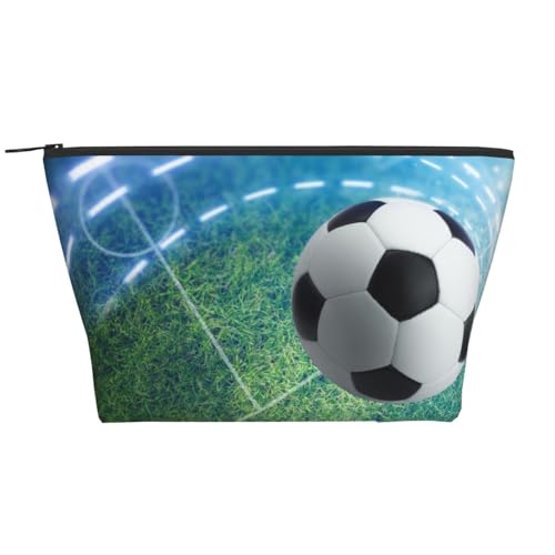 Moonlit Kanu Allagash River Bedruckte Trapez-Kosmetiktasche Make-up Organizer Fall – Reise Tragbar und Stilvoll Aufbewahrungs-Organizer, Fußball-Sportball, Einheitsgröße von FLYIFE