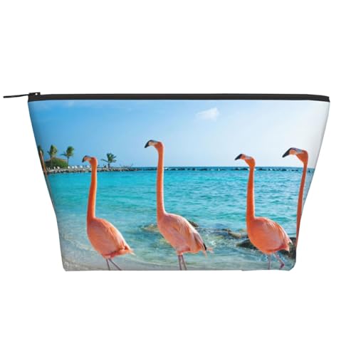 Moonlit Kanu Allagash River Bedruckte Trapez-Kosmetiktasche Make-up Organizer Fall – Reise Tragbar und Stilvoll Aufbewahrungs-Organizer, Rosa Flamingo am Strand, Einheitsgröße von FLYIFE