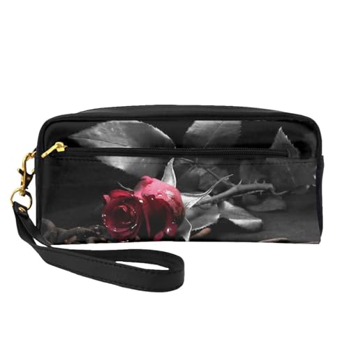 Moonlit Kanu Allagash River Printed Portable Makeup Bag - Pu Leather Travel Cosmetic Bag Pencil Case for Girls Women, Gothic Black Roses, Einheitsgröße von FLYIFE