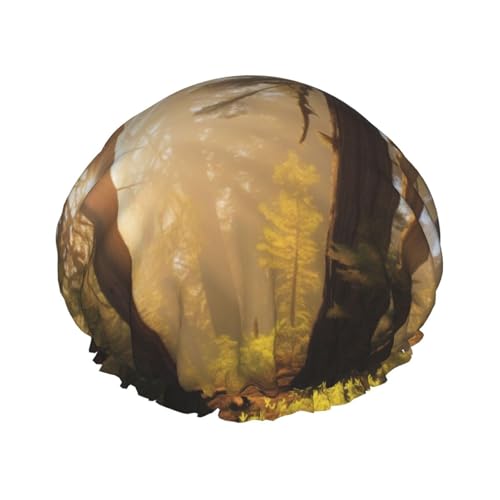 Nationalparks Sonnenschein Bäume Druck Duschhaube für Damen und Herren, wiederverwendbare doppellagige Stoff-Badekappe Mädchen Haarkappen Nationalparks Sonnenschein Bäume Druck Duschhaube für Damen und Herren, wiederverwendbare doppellagige Stoff-Badekappe Mädchen Haarkappen von FLYIFE