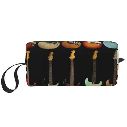 Reise-Kosmetiktasche mit süßem rosa Rosen-Mix, Leopardenmuster, Reise-Kosmetiktasche, Make-up-Organizer – tragbar und stilvoll, Kunst-Gitarren-Muster, Einheitsgröße von FLYIFE
