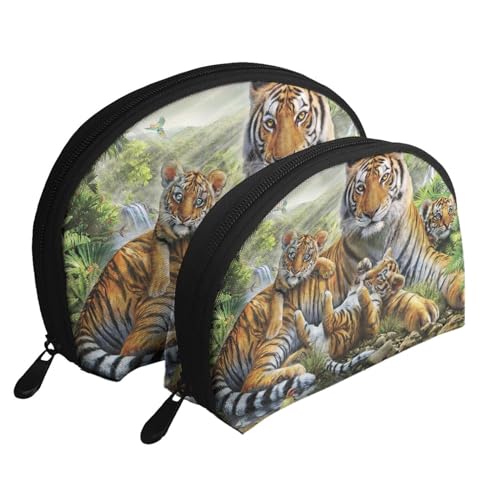 Reise-Make-up-Taschen-Set mit niedlichem Schweinchen-Motiv, Kulturbeutel mit Reißverschluss, Muschelförmige Kosmetiktasche, Organizer für Damen und Mädchen, Jungle Tigers Cub, Einheitsgröße, von FLYIFE