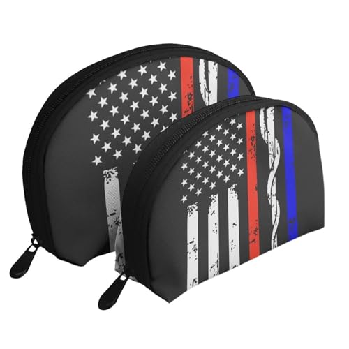 Reise-Make-up-Taschenset mit Monarch-Schmetterlingen, Kulturbeutel mit Reißverschluss, Muschelförmige Kosmetiktasche, Organizer für Damen und Mädchen, Red Stripe Firefighter USA-Flagge, Einheitsgröße, von FLYIFE