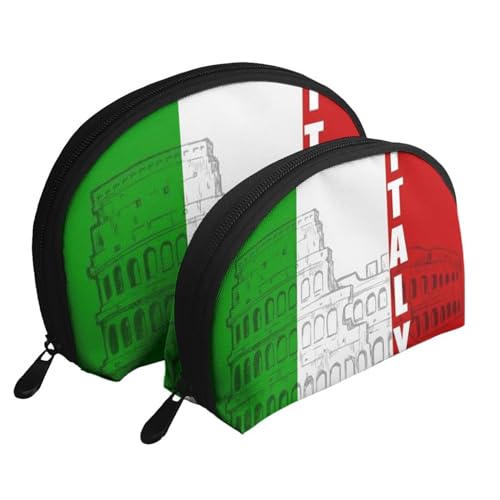 Reise-Make-up-Taschenset mit Monarch-Schmetterlingen, Kulturbeutel mit Reißverschluss, Muschelförmige Kosmetiktasche, Organizer für Damen und Mädchen, Römisches Kolosseum Italienische Flagge, von FLYIFE