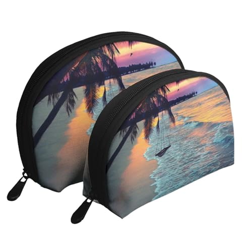 Reise-Make-up-Taschenset mit Motiv "Fire and Ice Dragons" – Kulturbeutel mit Reißverschluss – Muschelförmige Kosmetiktasche für Damen und Mädchen, Kokosnuss Beach Sunset Hängematte, Einheitsgröße, von FLYIFE