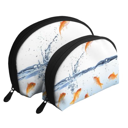 Reise-Make-up-Taschenset mit coolem Fußballdruck, Kulturbeutel mit Reißverschluss, Muschelförmige Kosmetiktasche, Organizer für Damen und Mädchen, Fisch im Wasser, Einheitsgröße, Kosmetiktasche von FLYIFE