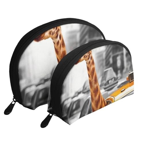 Reise-Make-up-Taschenset mit coolem Fußballdruck, Kulturbeutel mit Reißverschluss, Muschelförmige Kosmetiktasche, Organizer für Damen und Mädchen, Giraffe in New York, Einheitsgröße, Kosmetiktasche von FLYIFE