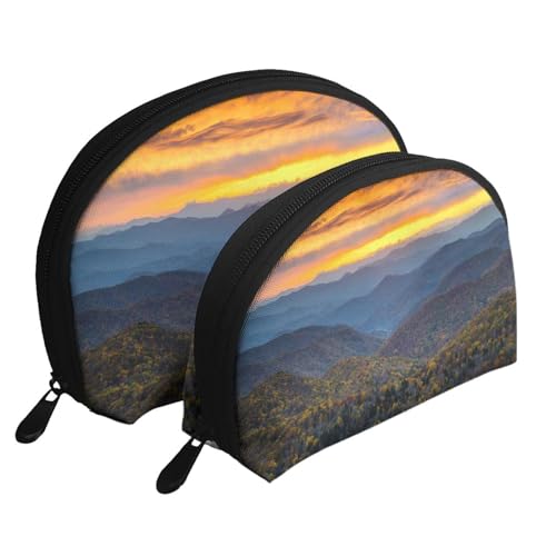 Reise-Make-up-Taschenset mit englischen Bulldoggen, Kulturbeutel mit Reißverschluss, Muschelförmige Kosmetiktasche, Organizer für Damen und Mädchen, Blue Ridge Parkway Mountains, Einheitsgröße, von FLYIFE