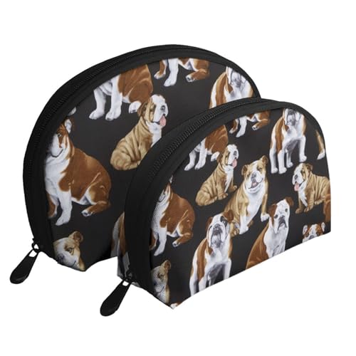 Reise-Make-up-Taschenset mit englischen Bulldoggen, Kulturbeutel mit Reißverschluss, Muschelförmige Kosmetiktasche, Organizer für Damen und Mädchen, French Bulldogs, Einheitsgröße, Kosmetiktasche von FLYIFE