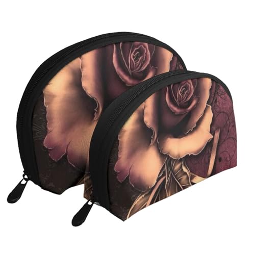 Reise-Make-up-Taschenset mit niedlichem Pomeranian bedruckt, Kulturbeutel mit Reißverschluss, Muschelförmige Kosmetiktasche, Organizer für Damen und Mädchen, Gothic Rose, Einheitsgröße, Kosmetiktasche von FLYIFE