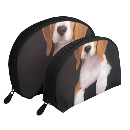 Reise-Make-up-Taschenset mit niedlichem Pomeranian bedruckt, Kulturbeutel mit Reißverschluss, Muschelförmige Kosmetiktasche, Organizer für Damen und Mädchen, Ovely Pet Hundebeagle, Einheitsgröße, von FLYIFE