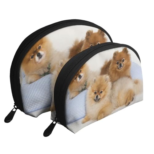 Reise-Make-up-Taschenset mit niedlichem Pomeranian bedruckt, Kulturbeutel mit Reißverschluss, Muschelförmige Kosmetiktasche, Organizer für Damen und Mädchen, Süßer Zwergspitz., Einheitsgröße, von FLYIFE