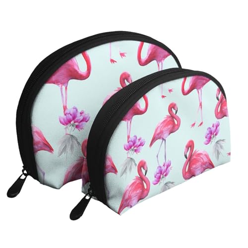 Reise-Make-up-Taschenset mit rosa Flamingos, Kulturbeutel mit Reißverschluss, Muschelförmige Kosmetiktasche, Organizer für Damen und Mädchen, Pink Flamingos, Einheitsgröße, Kosmetiktasche von FLYIFE