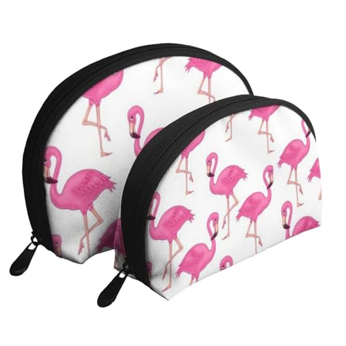 Reise-Make-up-Taschenset mit rosa Flamingos, Kulturbeutel mit Reißverschluss, Muschelförmige Kosmetiktasche, Organizer für Damen und Mädchen, Rosa Flamingo, Einheitsgröße, Kosmetiktasche von FLYIFE
