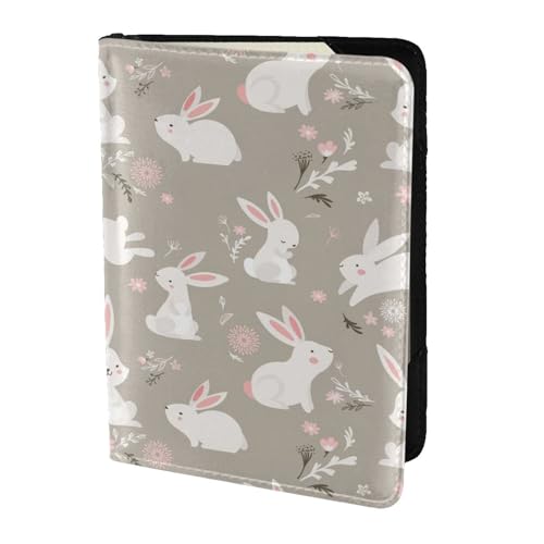 Reisepasshülle aus Leder, Motiv: Festival Bunny mit Blumenmuster, 14 cm, Reisepasshülle für Damen und Herren, Schwarz , Einheitsgröße von FLYIFE