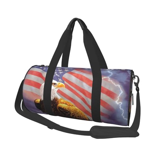 Reisetasche aus Segeltuch, Motiv: Adler mit USA-Flagge, bedruckt, Turnbeutel, Sporttasche mit großer Kapazität für Wochenende, Geschäftsreisen, Schwarz , Einheitsgröße von FLYIFE