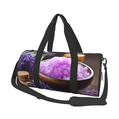 Reisetasche aus Segeltuch, Motiv: Lavendelblüte und Spa, Salz, bedruckt, Turnbeutel, Sporttasche mit großer Kapazität für Wochenende, Geschäftsreisen, Schwarz , Einheitsgröße von FLYIFE