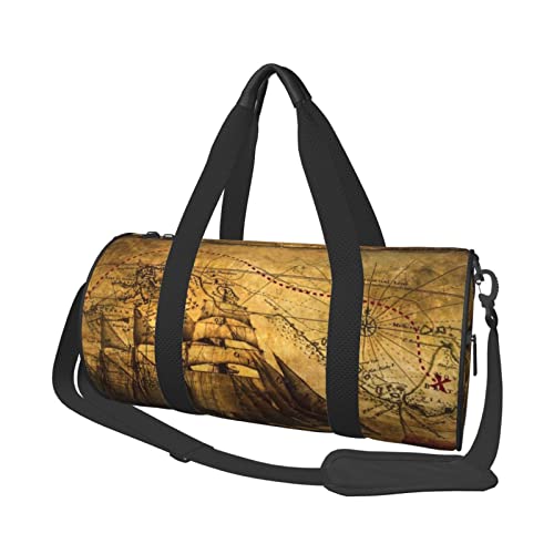 Reisetasche aus Segeltuch, Motiv: Seefahrt, Piraten-Motiv, bedruckt, Turnbeutel, Sporttasche mit großem Fassungsvermögen, für Wochenende, Geschäftsreisen, Schwarz , Einheitsgröße von FLYIFE