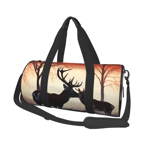Reisetasche aus Segeltuch, Motiv: Winter-Natur, Hirsch, bedruckt, Turnbeutel, Sporttasche mit großer Kapazität für Wochenende, Geschäftsreisen, Schwarz , Einheitsgröße von FLYIFE