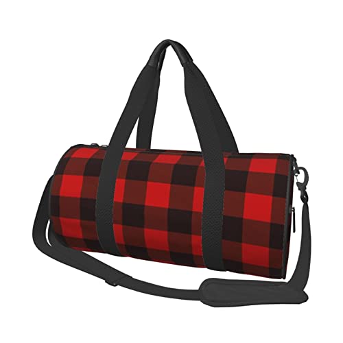 Reisetasche aus Segeltuch, kariert, rot und schwarz, bedruckt, Turnbeutel, Sporttasche mit großer Kapazität für Wochenende, Geschäftsreisen, Schwarz , Einheitsgröße von FLYIFE
