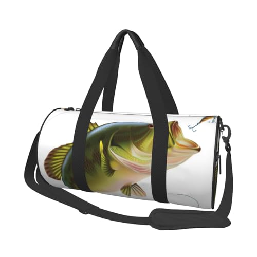 Reisetasche aus Segeltuch mit Angelschnur, Motiv: kleine Fische essen, bedruckt, Turnbeutel, Sporttasche mit großer Kapazität für Wochenende, Geschäftsreisen, Schwarz , Einheitsgröße von FLYIFE