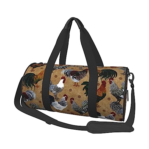 Reisetasche aus Segeltuch mit Hahn- und Huhn-Druck, bedruckt, Turnbeutel, Sporttasche mit großer Kapazität für Wochenende, Geschäftsreisen, Schwarz , Einheitsgröße von FLYIFE